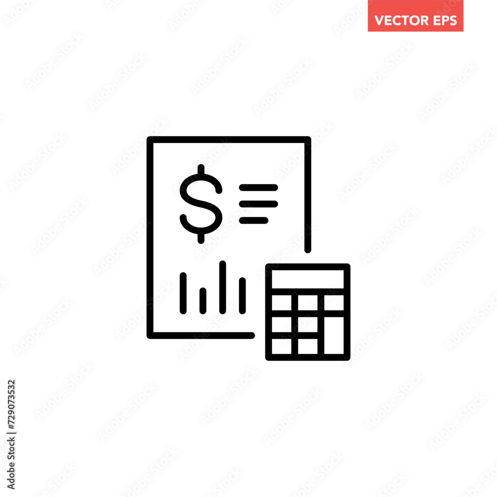 Black single accounting document line icon, simple financial report flat design vector pictogram, infographic interface elements for app logo web button ui ux isolated on white background Black single accounting document line icon, simple financial report flat design vector pictogram, infographic interface elements for app logo web button ui ux isolated on white background