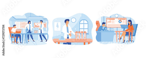 Scientists in lab. Scientific research. Professional scientists. set flat vector modern illustration 