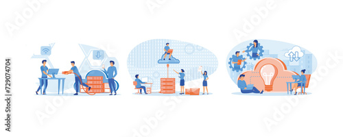 Cloud Computing. Business technology storage. Wireless computing service. set flat vector modern illustration