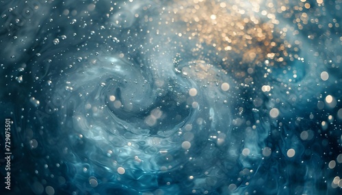 Swirling grunge patterns and textures with bokeh bubbles rising towards the sky