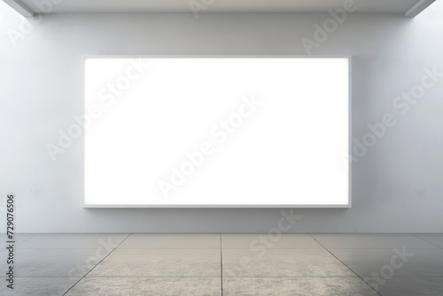 White blank board centrally positioned within the frame in the room. © crazyass