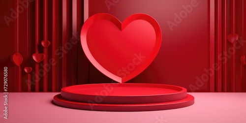 Red luxury minimal Empty podium studio showcase stage scene product and red hearts valentine day