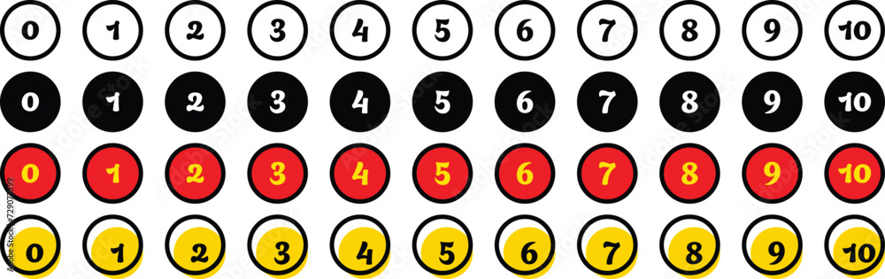 Number Bullet Point Lined and colorful icons collection. Set of 0-10 numbers simple black symbol sign for apps, UI, and website. Vector illustration Number Bullet Point Lined and colorful icons collection. Set of 0-10 numbers simple black symbol sign for apps, UI, and website. Vector illustration