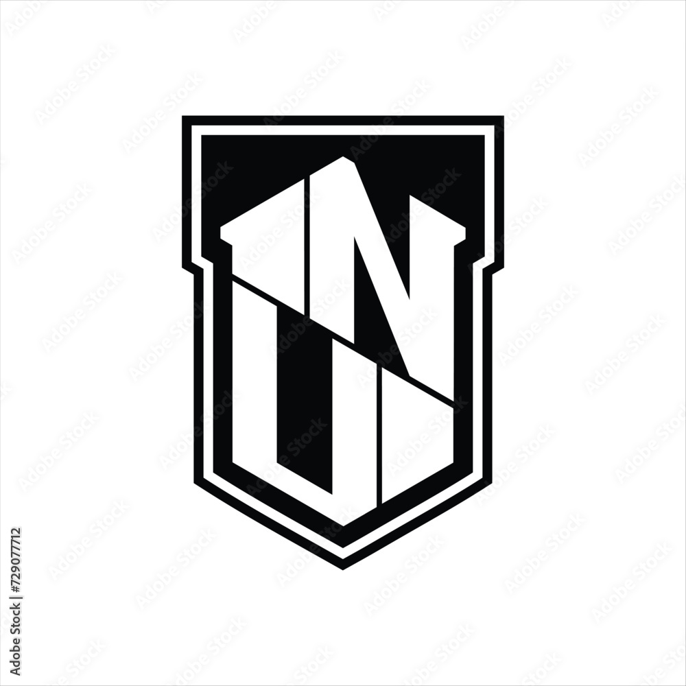 NU Logo monogram hexagon geometric up and down inside shield isolated style design template