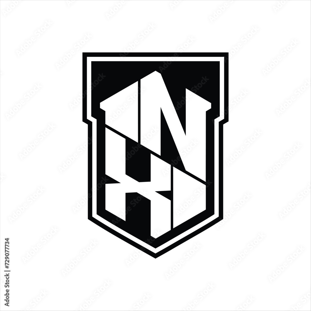 NX Logo monogram hexagon geometric up and down inside shield isolated style design template NX Logo monogram hexagon geometric up and down inside shield isolated style design template