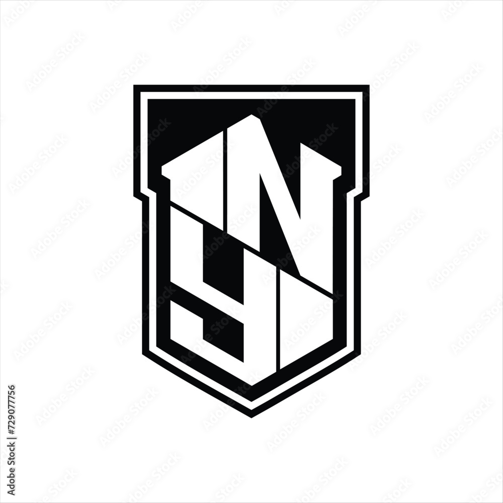 NY Logo monogram hexagon geometric up and down inside shield isolated style design template NY Logo monogram hexagon geometric up and down inside shield isolated style design template