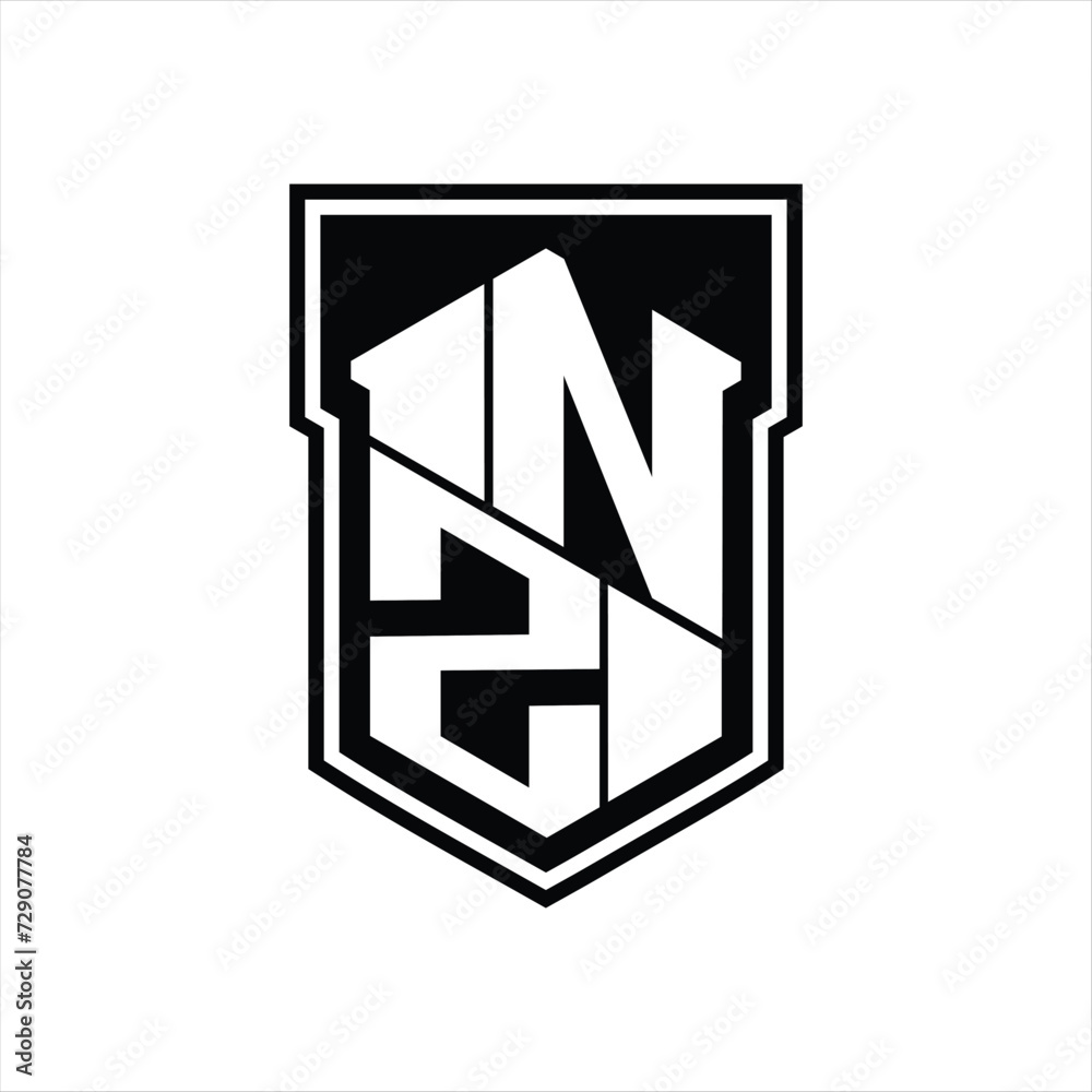 NZ Logo monogram hexagon geometric up and down inside shield isolated style design template NZ Logo monogram hexagon geometric up and down inside shield isolated style design template