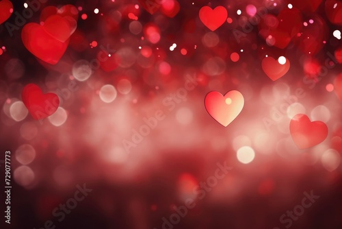 Red hearts wall bokeh background Valentines day abstract wood table