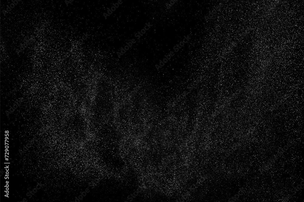 White grainy texture. Abstract dust overlay. Grain noise. White explosion on black background. Splash light realistic effect. Vector illustration.	
