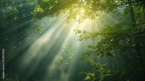 Sunlight beam piercing through a forest 
