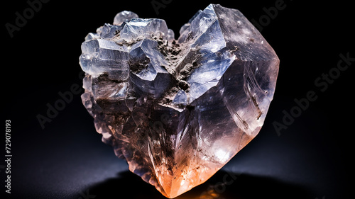 heart, crystal stone heart, natural gemstone symbol of love on a black background, druse of rock crystal