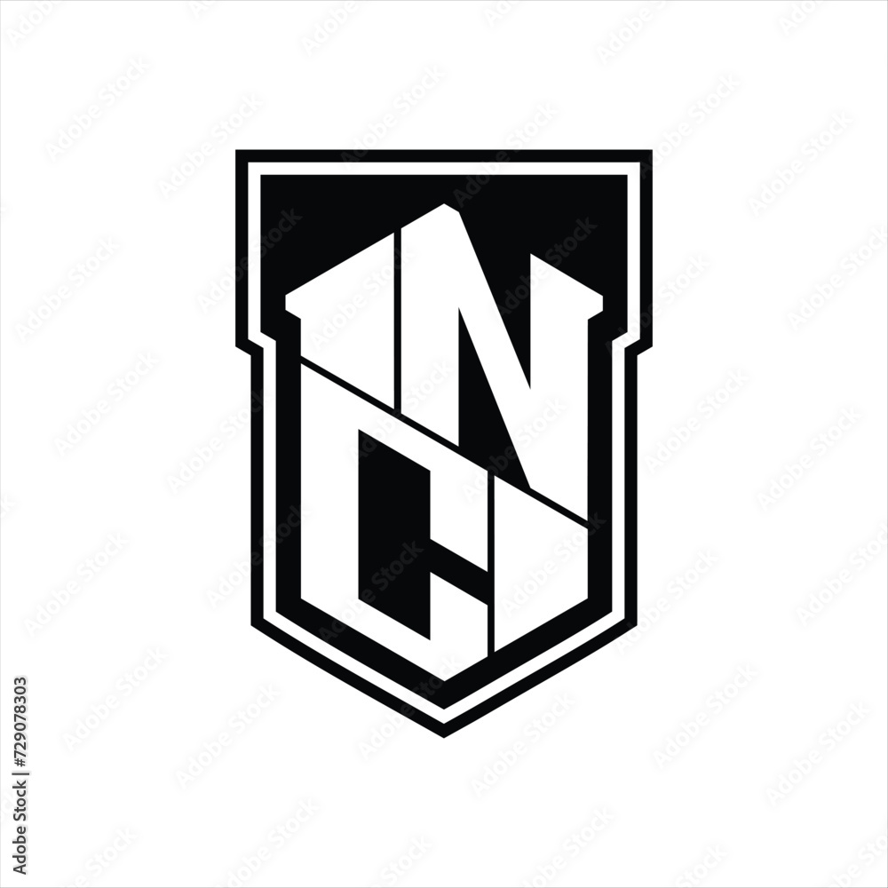 NC Logo monogram hexagon geometric up and down inside shield isolated style design template NC Logo monogram hexagon geometric up and down inside shield isolated style design template
