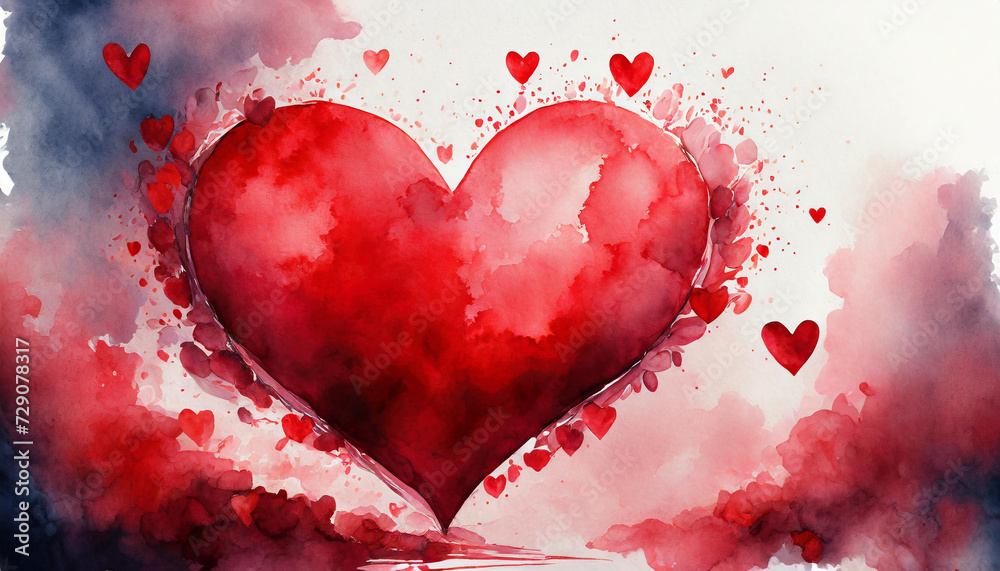 Red heart Valentine`s day edge, illustration,copy space on a side