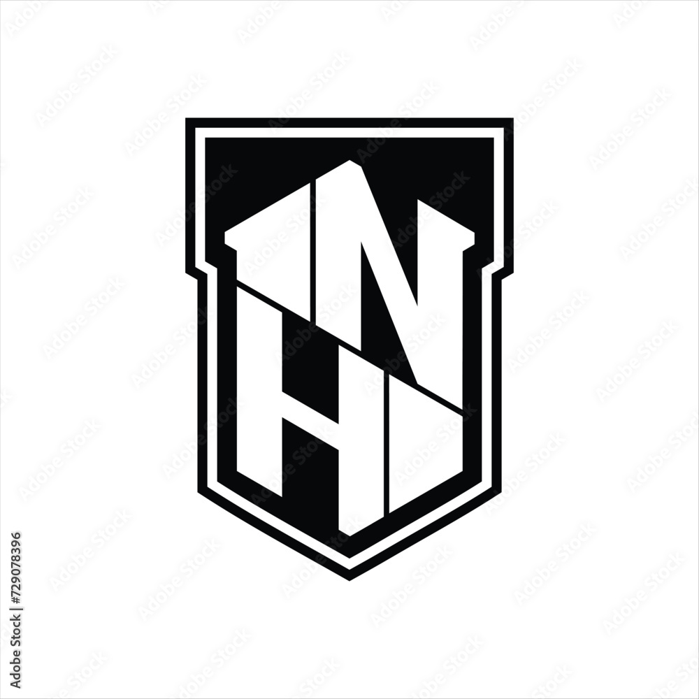 NH Logo monogram hexagon geometric up and down inside shield isolated style design template NH Logo monogram hexagon geometric up and down inside shield isolated style design template