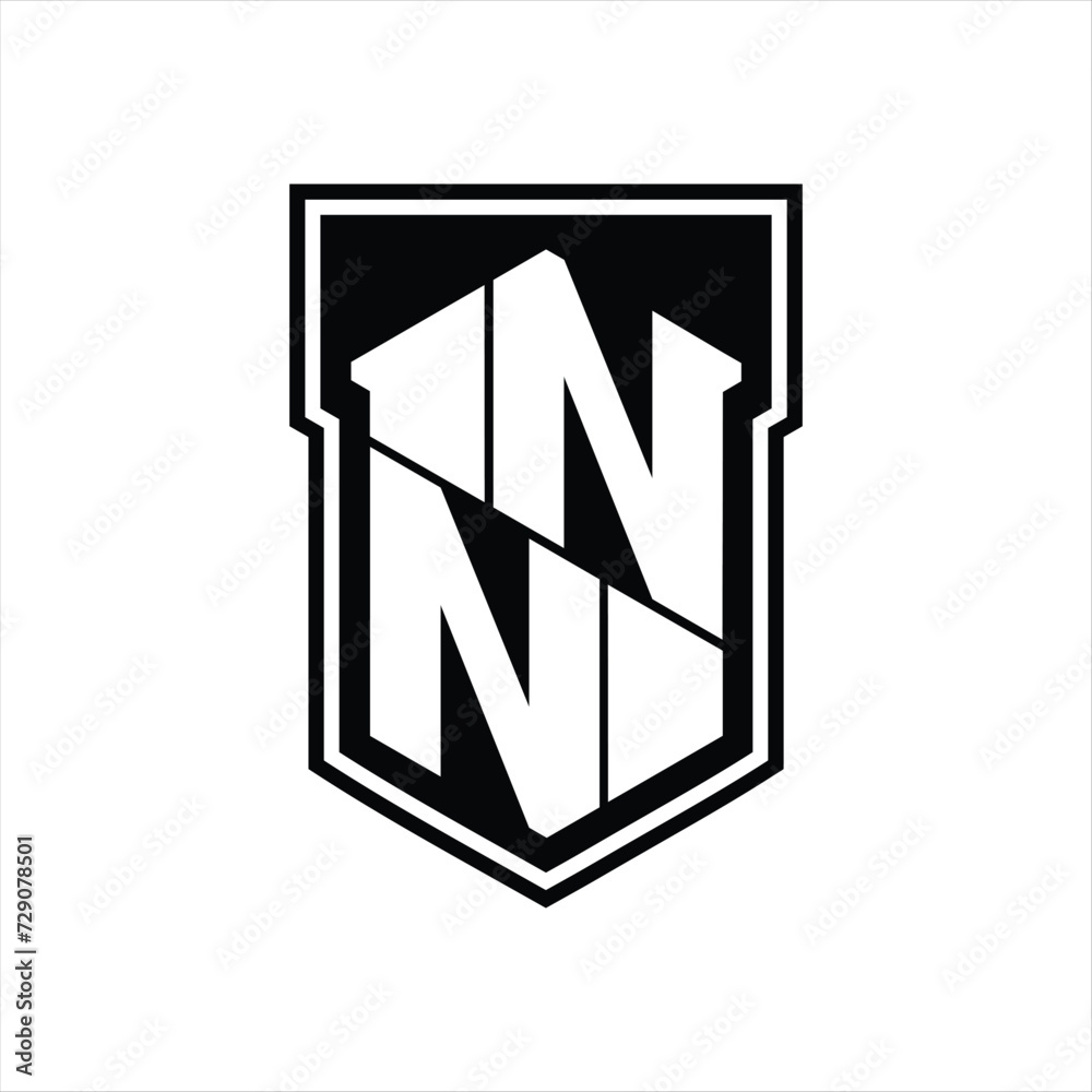 NN Logo monogram hexagon geometric up and down inside shield isolated ...