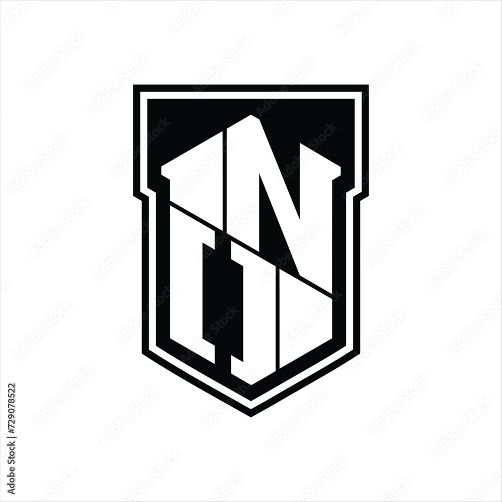 NO Logo monogram hexagon geometric up and down inside shield isolated style design template NO Logo monogram hexagon geometric up and down inside shield isolated style design template