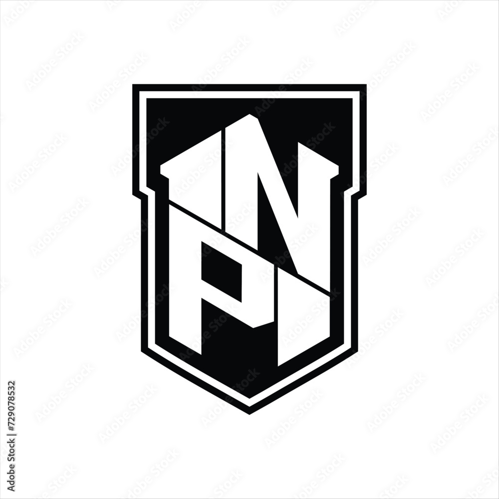 NP Logo monogram hexagon geometric up and down inside shield isolated style design template NP Logo monogram hexagon geometric up and down inside shield isolated style design template
