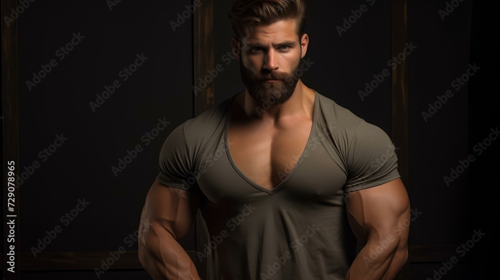 handsome muscular man and copy space