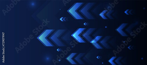 Dark blue glowing arrow light background. Future digital growth technology