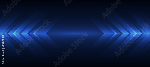 Dark blue glowing arrow light background. Future digital growth technology
