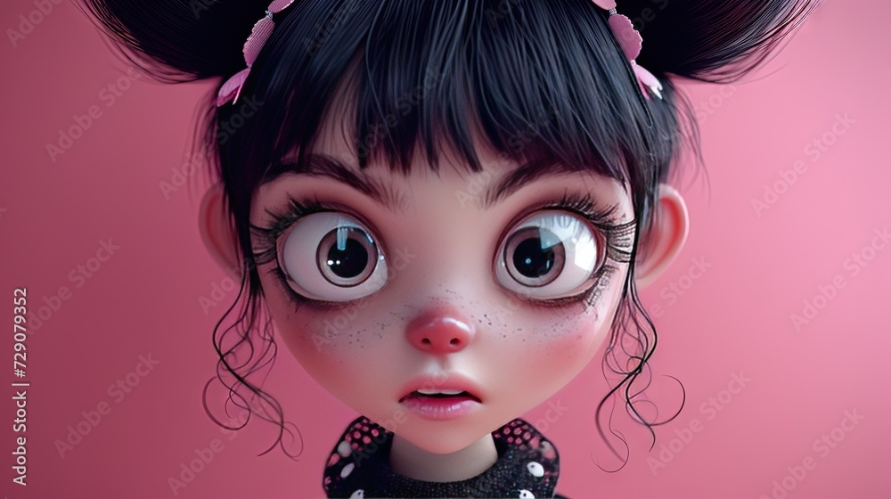 Adorable goth girl on pink background in modern 3D rendered animation style Adorable goth girl on pink background in modern 3D rendered animation style