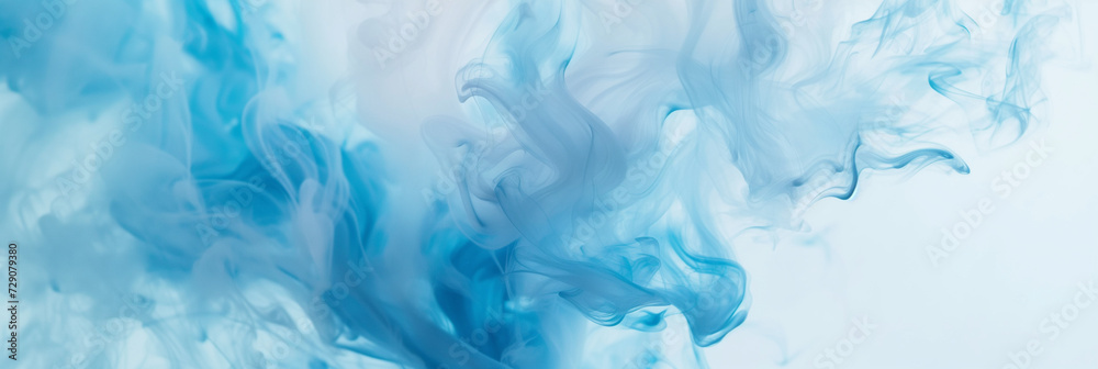 Ethereal blue smoke swirls on a soft white background, conveying a sense of calm and serenity, suitable for wellness or abstract concepts