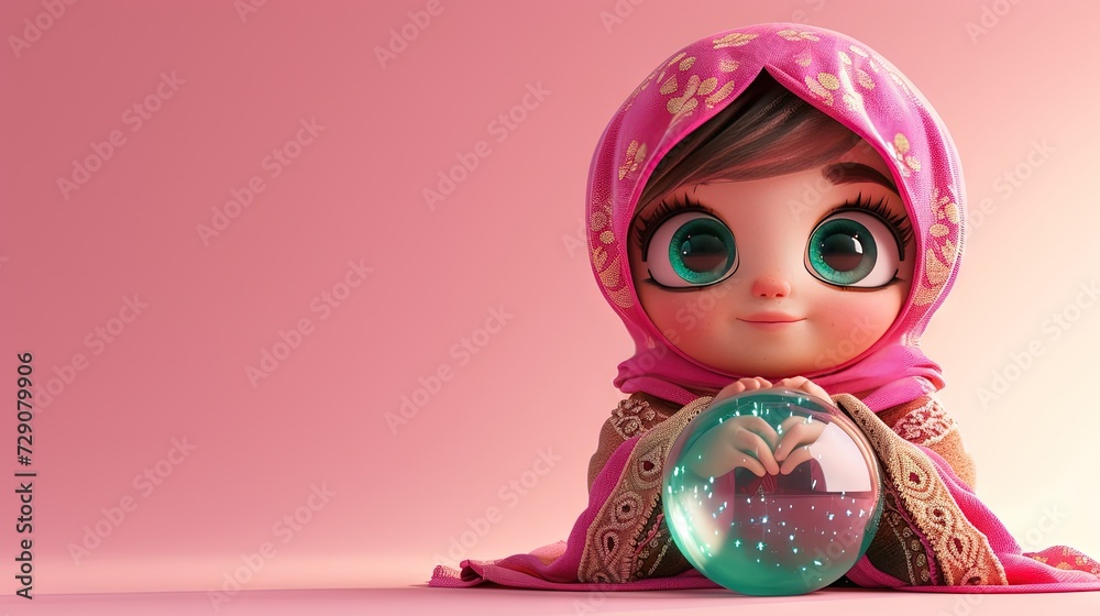 Psychic - fortune teller with crystal ball, cute and cartoony 3D modern animation style - obrazy, fototapety, plakaty 
