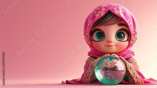 Psychic - fortune teller with crystal ball, cute and cartoony 3D modern animation style photo