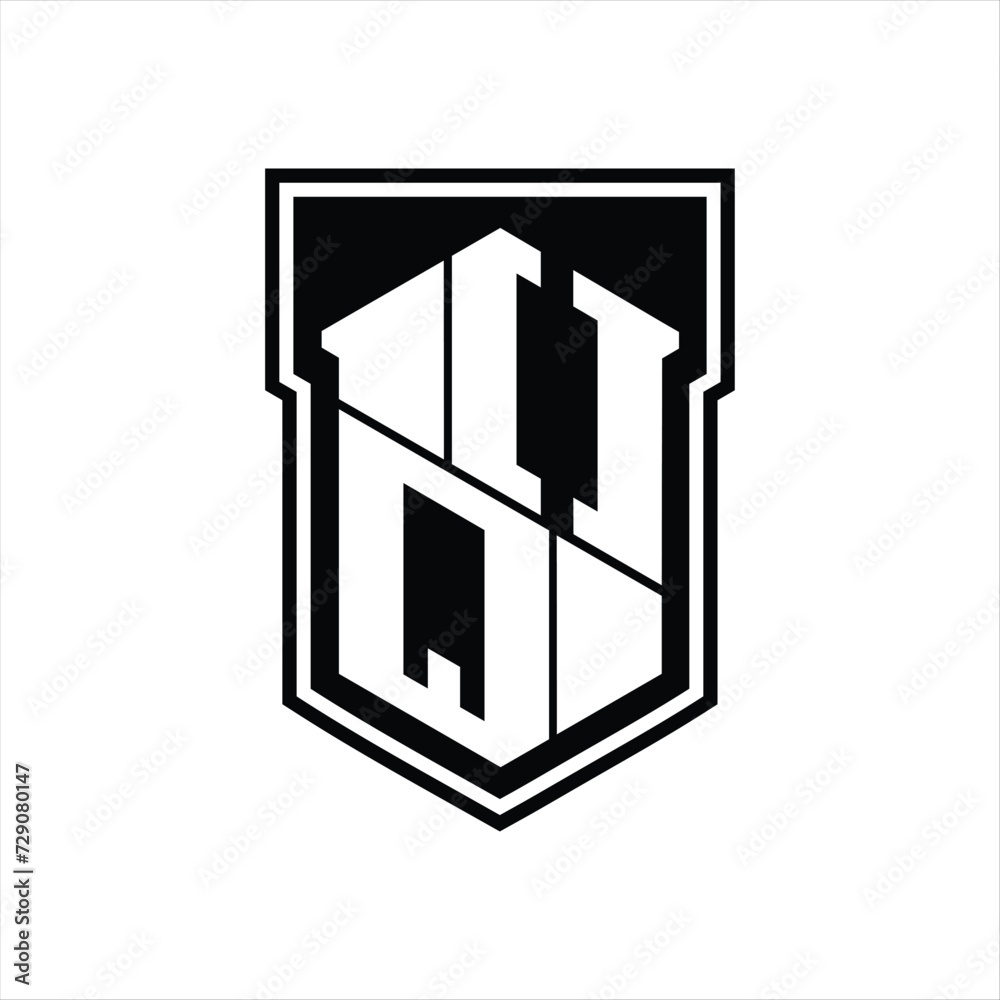 OQ Logo monogram hexagon geometric up and down inside shield isolated style design template OQ Logo monogram hexagon geometric up and down inside shield isolated style design template