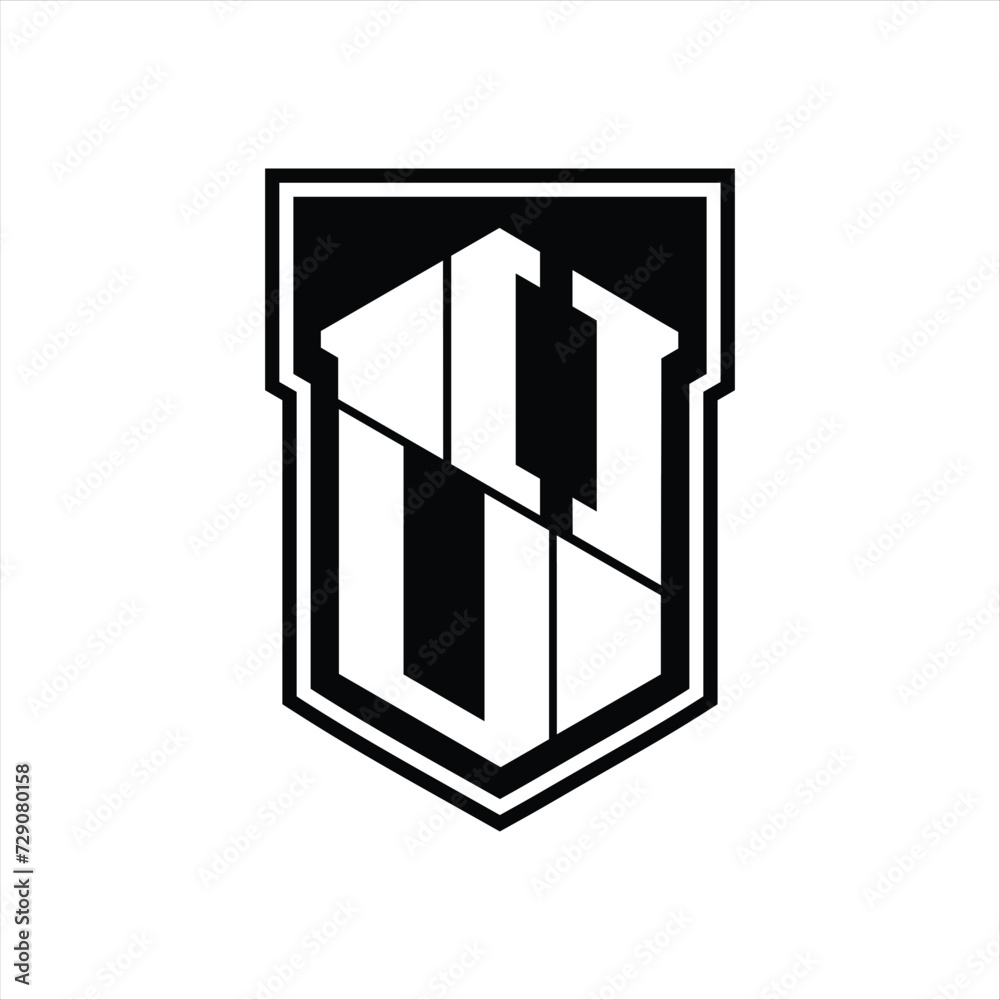 OU Logo monogram hexagon geometric up and down inside shield isolated style design template OU Logo monogram hexagon geometric up and down inside shield isolated style design template