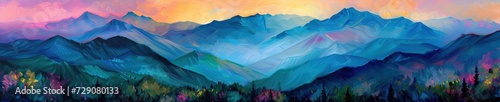 Colorful and vibrant mountain range. Panoramic landscape image