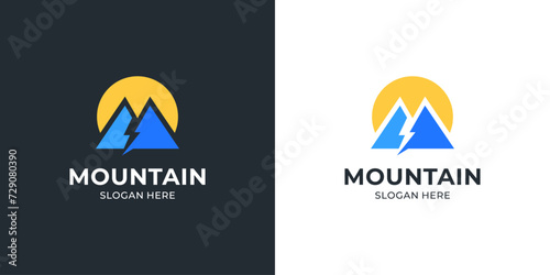Mountain sunburst vector icon logo design