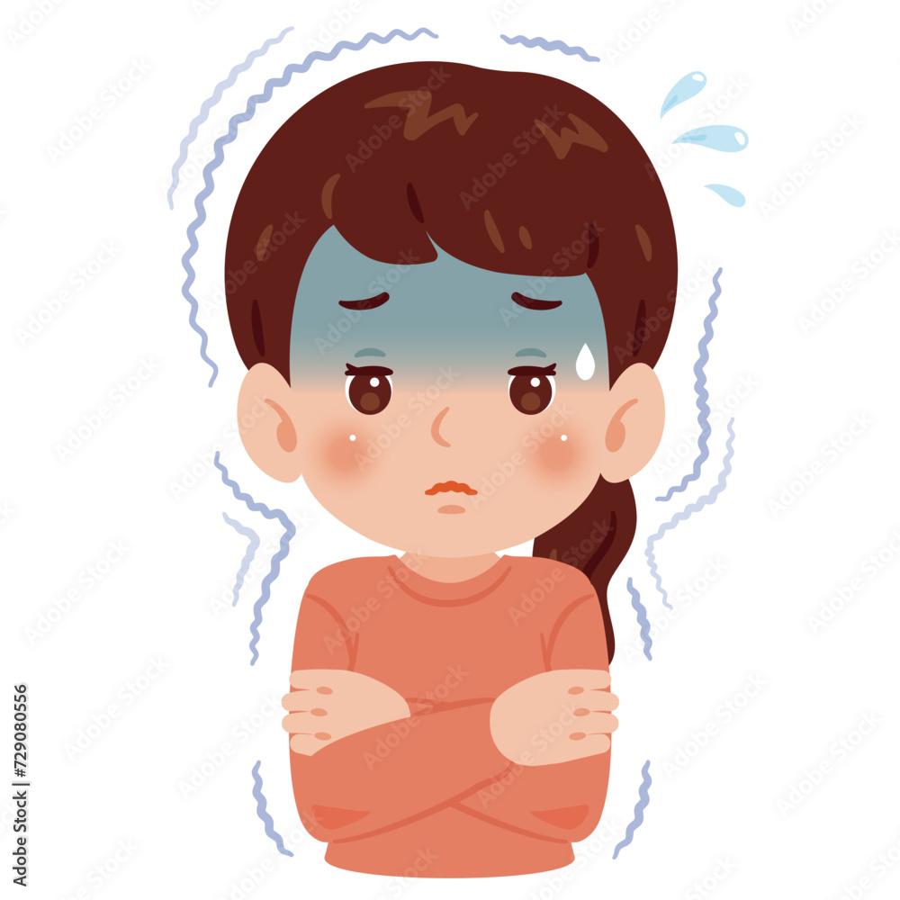 寒気で震える女性 寒気で震える女性