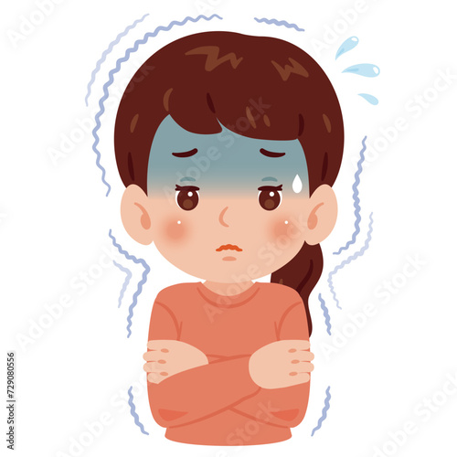 寒気で震える女性