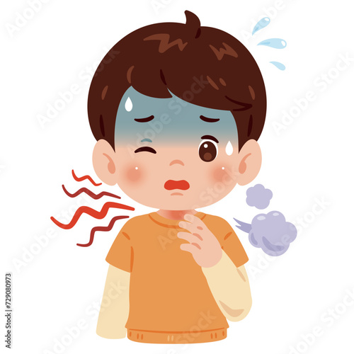 喉が痛くて咳き込む男の子