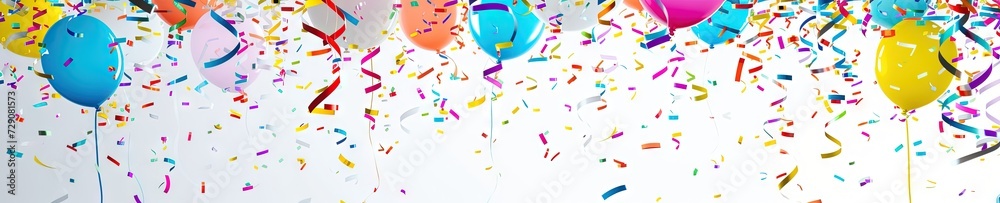 Happy birthday concept with balloons and confetti on solid colorful background