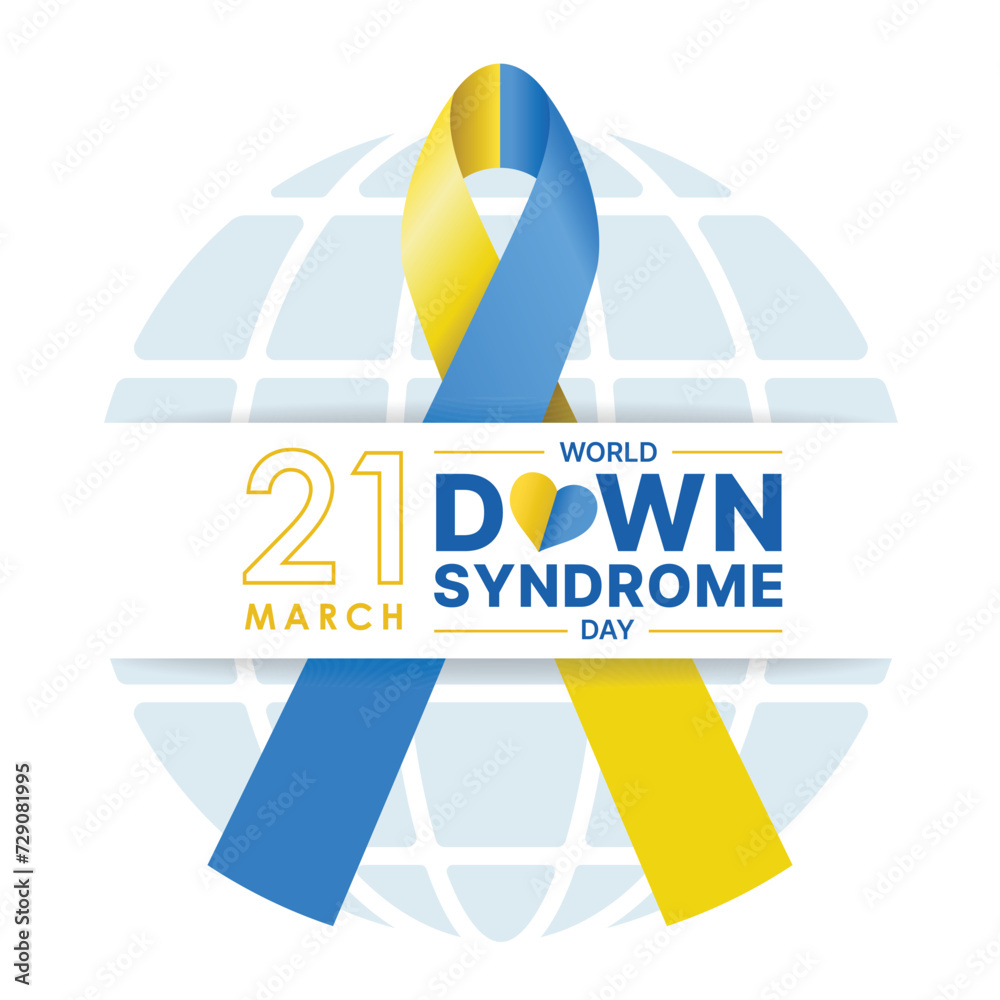 World down syndrome day - Text in tab banner on Blue and yellow ribbon ...