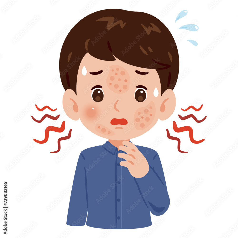 顔に発疹が出た男性