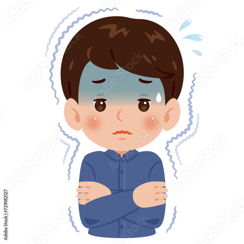 寒気で震える男性