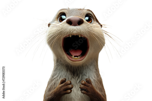 Astonished otter standing with a wide-open mouth photo