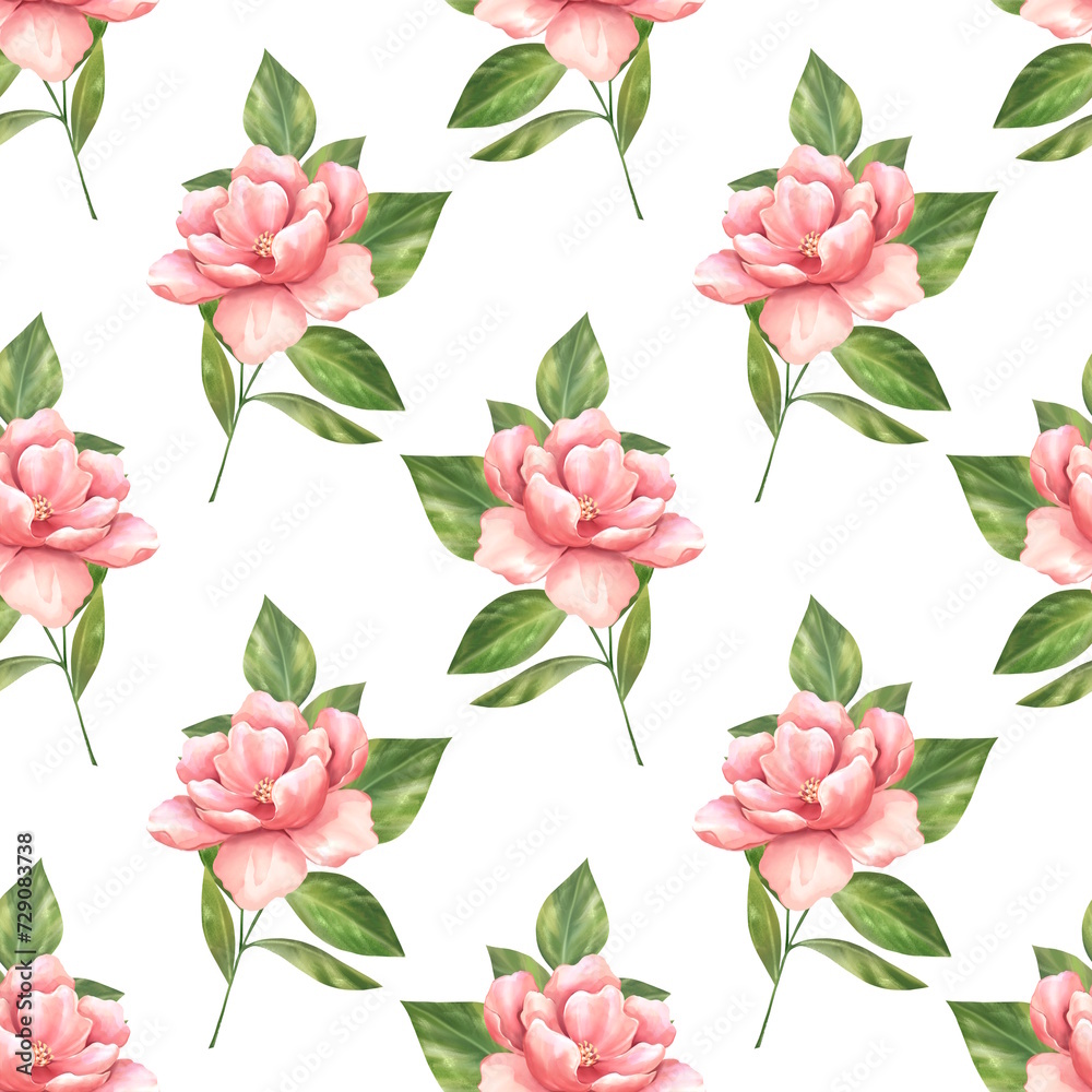 Floral seamless pattern background. Seamless pattern with pink flowers on white.