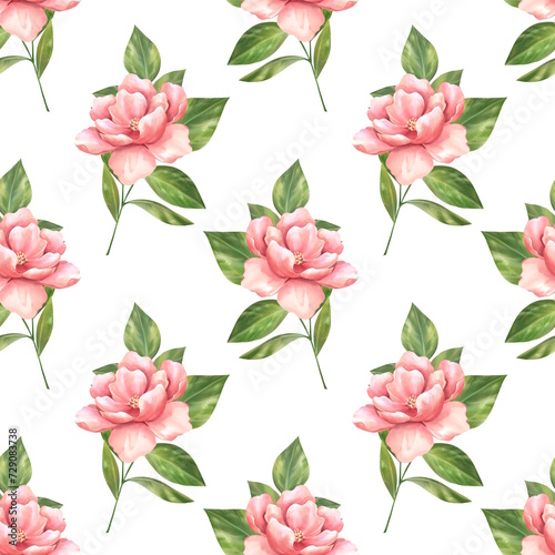 Floral seamless pattern background. Seamless pattern with pink flowers on white.