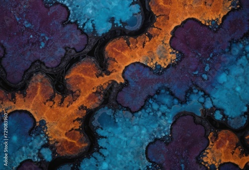 a purple, blue and orange abstract pattern on black