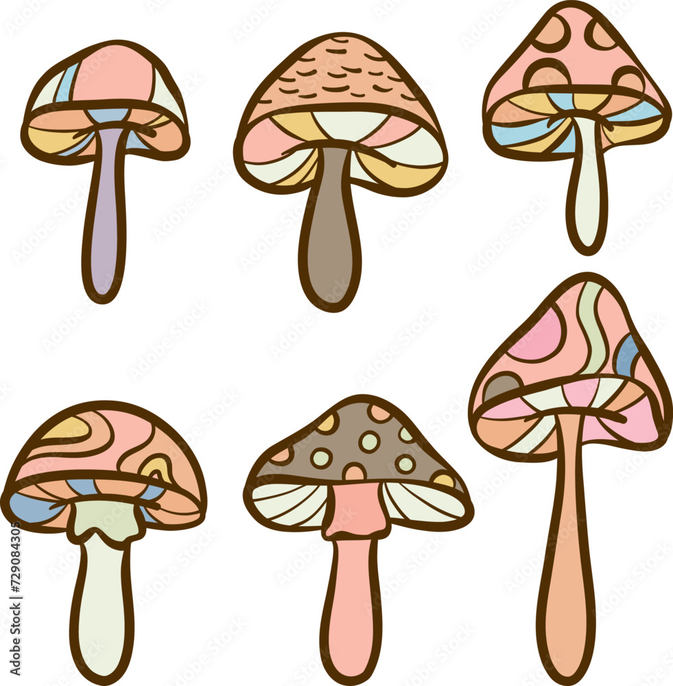 Retro psychedelic mushroom lip art set, fantasy fungi illustration collection isolated Retro psychedelic mushroom lip art set, fantasy fungi illustration collection isolated