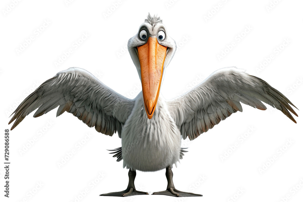 Obraz premium Pelican with wide wings and a funny expression.