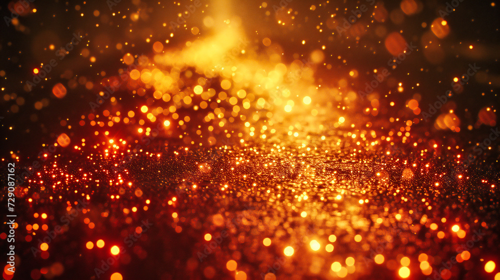 Glowing golden lights in an abstract bokeh background, creating a sparkling and festive atmosphere for celebrations and special occasions