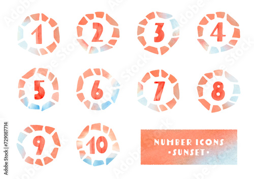 Set of number Icons drawn in watercolor