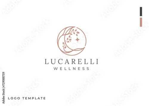 Crescent moon leaf logo design template flat vector