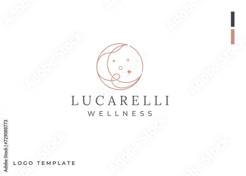 Crescent moon leaf logo design template flat vector