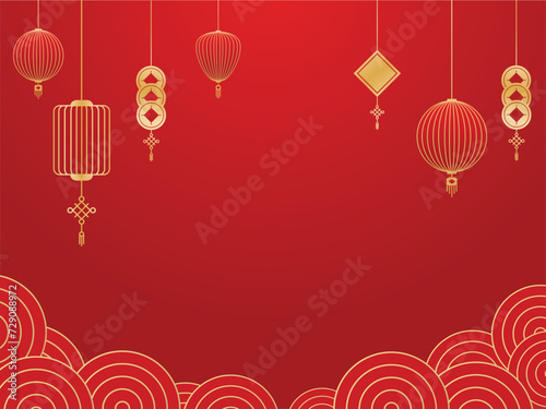 Chinese new year background, Red wallpaper. Oriental pattern, Square banner design vector illustration. 